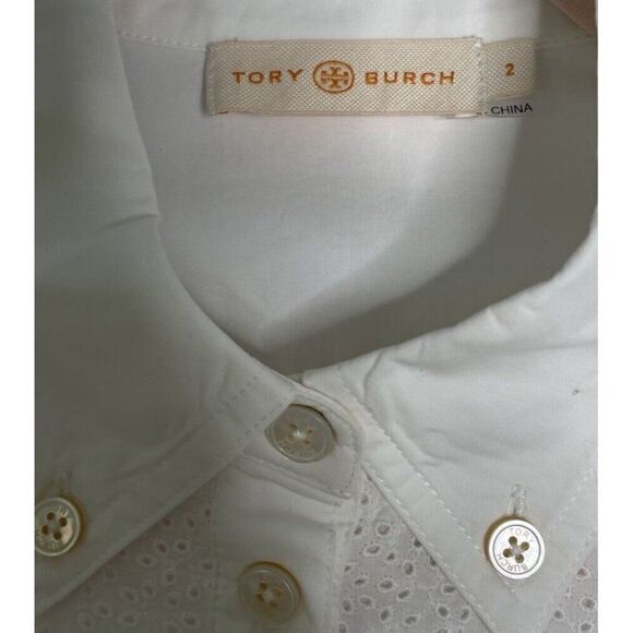 Tory Burch White Eyelet Button Down Shirt - Picture 3 of 5